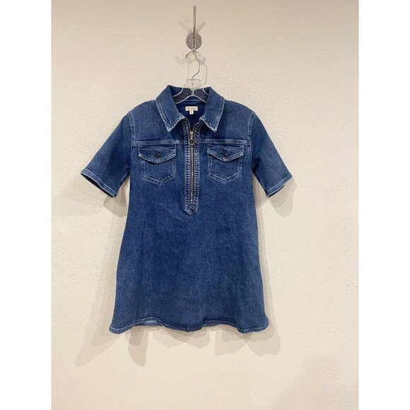 Pilcro Westley Denim Shirt Dress Womens XSP Blue Short Sleeve Collared Pockets - Picture 2 of 5